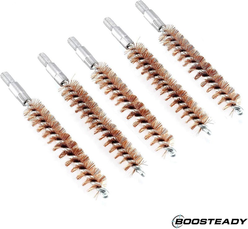 BOOSTEADY 5 Pcs Phosphor Bristle Bronze Bore Gun Cleaning Brush for Pistol Shotgun with 50 Professional Square Patches Multi-Caliber - Image 3